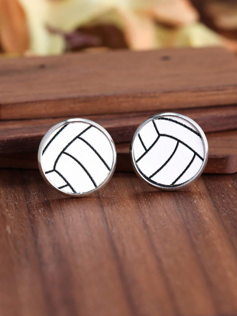 1pc Volleyball Inspired Women's Decorative Earrings For Gift And Accessories - Black - View 1