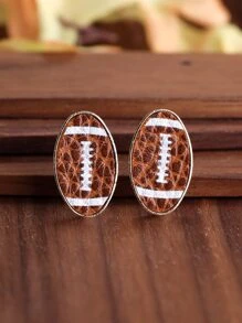 1 Đôi Thời Trang Bóng Đá Mỹ Hoa Văn Hình Bầu Dục Bông Tai Nữ Trang Trí Hàng Ngày - màu nâu - Xem 1