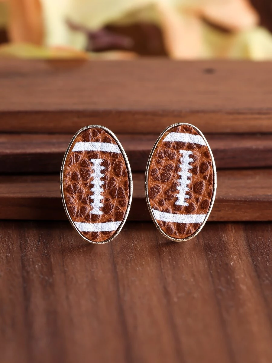 1 Đôi Thời Trang Bóng Đá Mỹ Hoa Văn Hình Bầu Dục Bông Tai Nữ Trang Trí Hàng Ngày - màu nâu - Xem 1