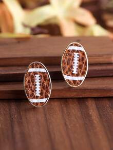 1 Đôi Thời Trang Bóng Đá Mỹ Hoa Văn Hình Bầu Dục Bông Tai Nữ Trang Trí Hàng Ngày - màu nâu - Xem 2