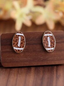 1 Đôi Thời Trang Bóng Đá Mỹ Hoa Văn Hình Bầu Dục Bông Tai Nữ Trang Trí Hàng Ngày - màu nâu - Xem 5