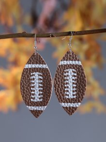 2入組橄欖球足球耳墜 - 棕色 - 查看 1