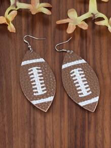 2入組橄欖球足球耳墜 - 棕色 - 查看 3