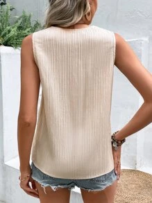 SHEIN LUNE 素色前紐扣無袖襯衫 - 杏色 - 查看 2