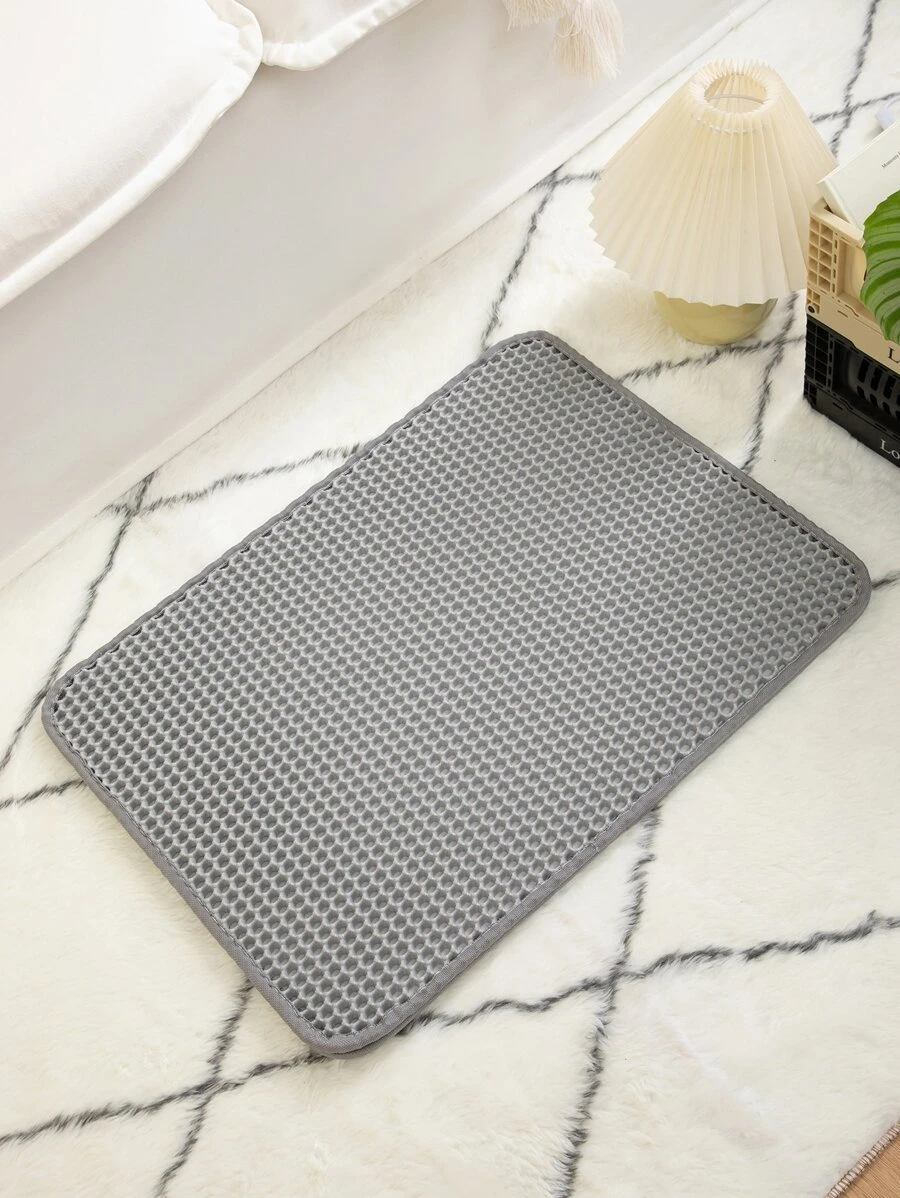 1pc Contrast Binding Litter Mat For Cat For Cleaning - Grey - View 1
