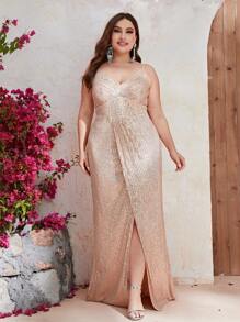 YISIKADO Robe à fines brides à paillettes - Champagne - Voir 1