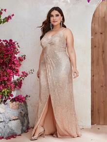YISIKADO Robe à fines brides à paillettes - Champagne - Voir 6