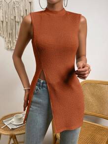 SHEIN Privé Áo khoác và áo lót dành cho xe tăng nữ Chia màu trơn Giải trí - Màu Cam cháy - Xem 3