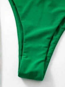 熱帶圖案掛脖三角杯比基尼泳裝附和服 - 綠色 - 查看 5