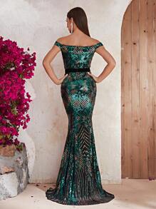 YISIKADO Đầm ghép mộng kim sa Dây kéo Thắt lưng Tương phản Mesh Khối Màu Buổi tiệc - Nhiều màu - Xem 2