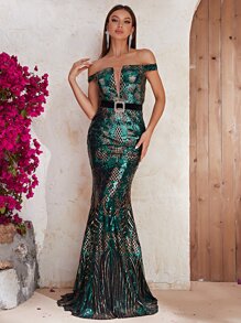 YISIKADO Đầm ghép mộng kim sa Dây kéo Thắt lưng Tương phản Mesh Khối Màu Buổi tiệc - Nhiều màu - Xem 6