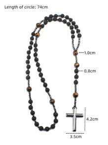 Fashionable And Popular 1pc Fashionable Cross Charm Beaded Rosary Necklace For Men For Dating Gift For Jewelry Gift And For A Stylish Look - Black - View 3