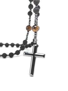 Fashionable And Popular 1pc Fashionable Cross Charm Beaded Rosary Necklace For Men For Dating Gift For Jewelry Gift And For A Stylish Look - Black - View 4