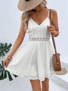 Breezaya Guipure Lace Insert Cami Romper - White - View 1