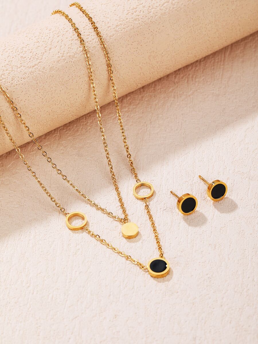 3入組/套時尚不銹鋼圓形裝飾首飾套裝適合女士適用於母親節禮品 - 彩色 - 查看 1