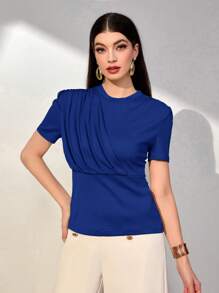 Mulvari Camiseta unicolor con diseño fruncido - azul real - Ver 3