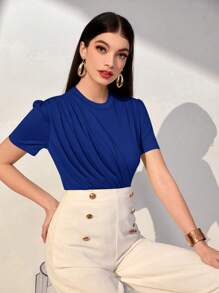 Mulvari Camiseta unicolor con diseño fruncido - azul real - Ver 5