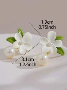 Aretes colgantes con decoración de flores y perlas falsas, regalo para San Valentín, mamá, madre, Día de la Madre - Blanco - Ver 5