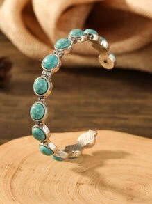 綠松石裝飾開口手鐲 - 彩色 - 查看 1
