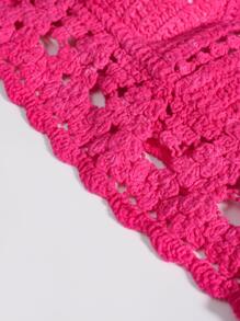 素色勾織掛脖比基尼上衣 - 粉色 - 查看 3