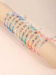 隨機色波西米亞石頭裝飾串珠手鏈適合女士日常裝飾 - 彩色 - 查看 4