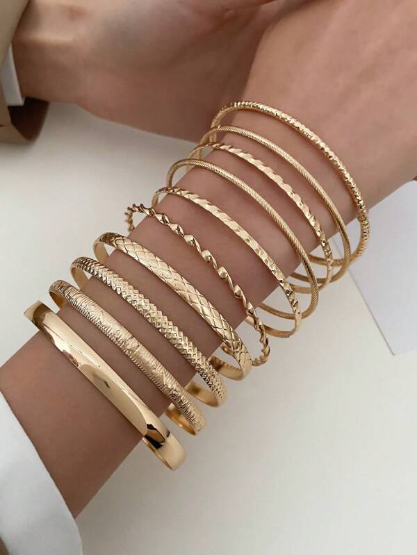 10pcs/set Fashionable Bohemian Western Style Vintage & Minimalist Metallic Bracelet, Suitable For Men And Women Daily Wear