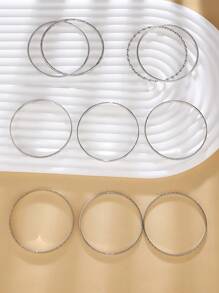 10pcs Boho Western Style Vintage Minimalist Metallic Bracelets Set, Suitable For Daily Wear, Unisex - Silver - View 3