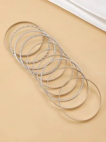 10pcs Boho Western Style Vintage Minimalist Metallic Bracelets Set, Suitable For Daily Wear, Unisex - Silver - View 6