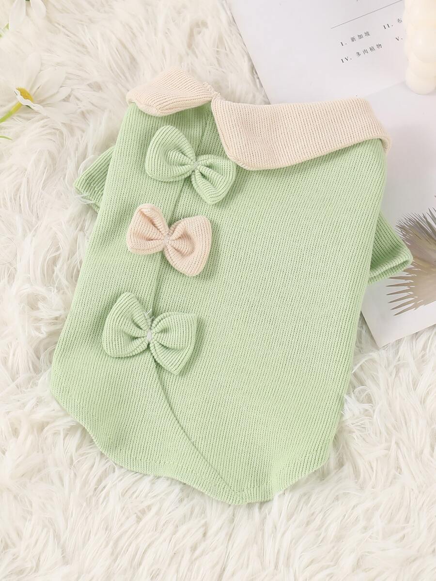 1pc Bow Decor Pet Tee For Dog And Cat For Summer - Green - View 1