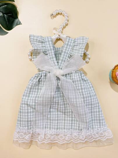 1pc Fairy Style Bowknot Lace Trim Cat/Dog Suspender Dress, Suitable For Pets In Spring/Summer