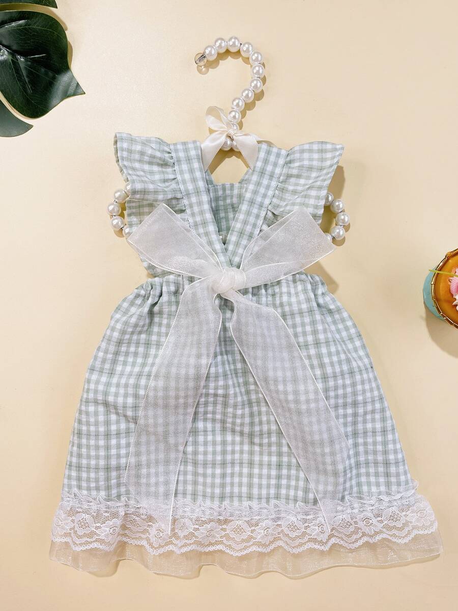 1pc Fairy Style Bowknot Lace Trim Cat/Dog Suspender Dress, Suitable For Pets In Spring/Summer - Green - View 1