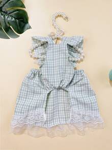 1pc Fairy Style Bowknot Lace Trim Cat/Dog Suspender Dress, Suitable For Pets In Spring/Summer - Green - View 4