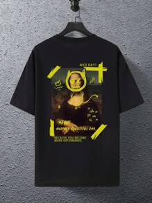 Manfinity EMRG 男士蒙娜麗莎和標語圖案T恤 - 黑色 - 查看 2