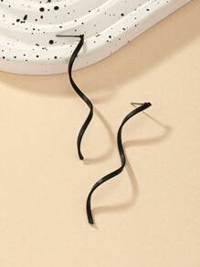 Matte Black Spiral Design Stud Earrings - Black - View 4