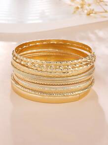 10 pièces/set Bracelet À La Mode Bohémien Style Occidental Vintage & Minimaliste Métallique , Adapté Pour Hommes Et Femmes Port Quotidien
