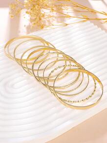 10 pièces/set Bracelet À La Mode Bohémien Style Occidental Vintage & Minimaliste Métallique , Adapté Pour Hommes Et Femmes Port Quotidien