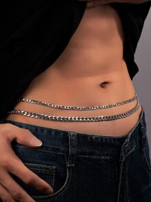 2入組/套時尚極簡腰鏈適合男士日常裝飾 - 銀色 - 查看 1