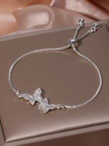 1pc Glamorous Rhinestone Butterfly Decor Bracelet For Women For Daily Decoration - Silver - View 1