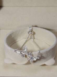 1pc Glamorous Rhinestone Butterfly Decor Bracelet For Women For Daily Decoration - Silver - View 3