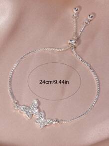 1pc Glamorous Rhinestone Butterfly Decor Bracelet For Women For Daily Decoration - Silver - View 4