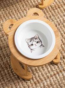 1入組卡通貓咪設計寵物碗用於狗和貓食物餵養 - 彩色 - 查看 1