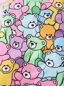 SHEIN Young Girl Cartoon Printed Cute Romper With Adjustable Shoulder Straps For Summer - Multicolor - View 3