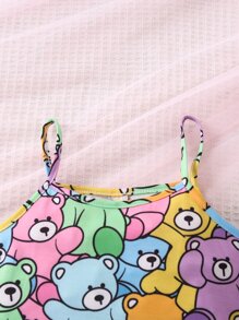 SHEIN Young Girl Cartoon Printed Cute Romper With Adjustable Shoulder Straps For Summer - Multicolor - View 4