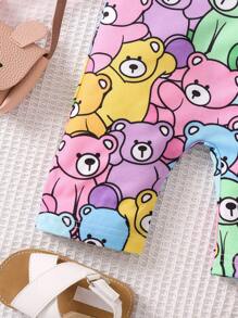 SHEIN Young Girl Cartoon Printed Cute Romper With Adjustable Shoulder Straps For Summer - Multicolor - View 5