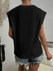 SHEIN Essnce Solid Batwing Sleeve Tee - Black - View 2