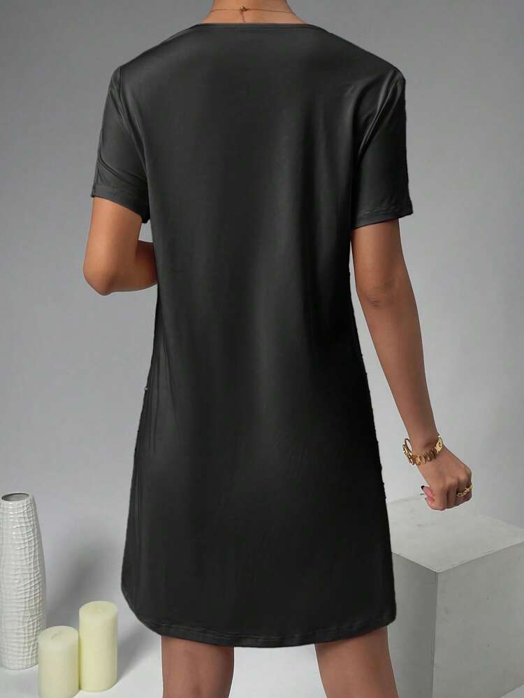 V Neck Sequin Tee Dress