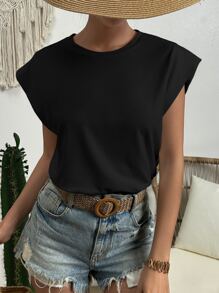 SHEIN Essnce Solid Batwing Sleeve Tee - Black - View 3