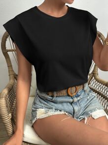 SHEIN Essnce Solid Batwing Sleeve Tee - Black - View 6