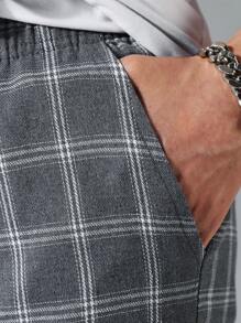 Manfinity Homme 男士格紋印花腰部抽繩長褲 - 灰色 - 查看 6