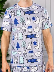 男士滿版卡通圖案休閒服套裝 - 彩色 - 查看 3